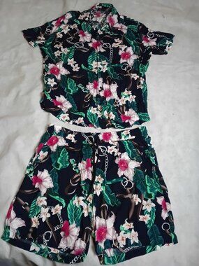 COOFANDY Mens 2 Piece Shirt & Short Set Floral Short Sleeve Button Down XL